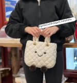 Kawaii Cream Fuzzy Smiley Tote Bag - Image 5