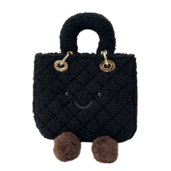微信图片_20260303092852_758_320 Kawaii Black Fuzzy Smiley Tote Bag - Image 1