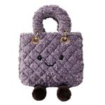 Kawaii Purple Fuzzy Smiley Tote Bag