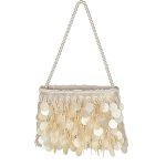 Cream Sequin Fringe Handbag with Pearl Strap