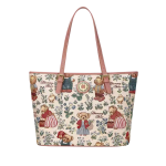 Whimsical Bear & Botanical Print Leather Tote