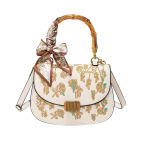 Elegant Bamboo Handle Saddle Bag with Floral Print
