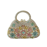 Bling Beaded Flower Party Clutch with Top Handle