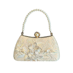 Pearl Handle Floral Embroidered Clutch Bag