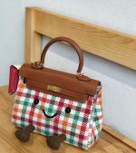 Vintage Red Plaid Smiley Face Cute Shoulder Bag - Image 6