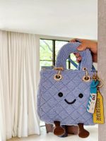 Sea Salt Blue Quilted Smiley Plush Handbag - Image 6