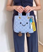 Sea Salt Blue Quilted Smiley Plush Handbag - Image 8