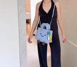 Sea Salt Blue Quilted Smiley Plush Handbag - Image 9