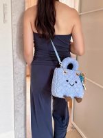 Sea Salt Blue Quilted Smiley Plush Handbag - Image 10