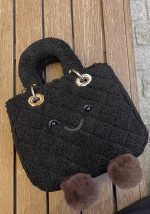 Kawaii Black Fuzzy Smiley Tote Bag - Image 5