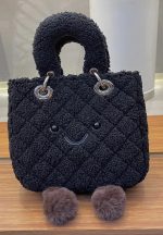 Kawaii Black Fuzzy Smiley Tote Bag - Image 4