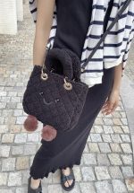 Kawaii Black Fuzzy Smiley Tote Bag - Image 9