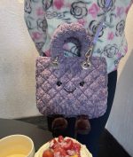 Kawaii Purple Fuzzy Smiley Tote Bag - Image 4