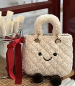 Kawaii Cream Fuzzy Smiley Tote Bag - Image 3
