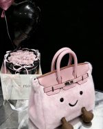 Kawaii Pink Furry Smiley Handbag with Metal Lock - Image 5