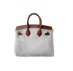 Grey Smiley Plush Handbag with Brown Leather Trim - Image 2