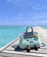Playful Seafoam Blue Smiley Face Plush TopHandle Bag - Image 5