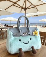Playful Seafoam Blue Smiley Face Plush TopHandle Bag - Image 4