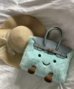 Playful Seafoam Blue Smiley Face Plush TopHandle Bag - Image 6