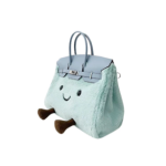 Playful Seafoam Blue Smiley Face Plush TopHandle Bag - Image 3
