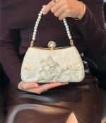 Pearl Handle Floral Embroidered Clutch Bag - Image 2