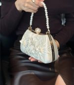 Pearl Handle Floral Embroidered Clutch Bag - Image 3