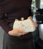 Pearl Handle Floral Embroidered Clutch Bag - Image 6