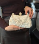 Pearl Handle Floral Embroidered Clutch Bag - Image 7
