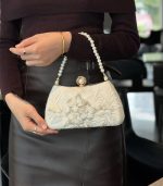 Pearl Handle Floral Embroidered Clutch Bag - Image 8
