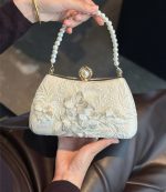 Pearl Handle Floral Embroidered Clutch Bag - Image 9