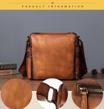 Vintage Vegetable Tanned Leather Men's Messenger Bag - Image 4