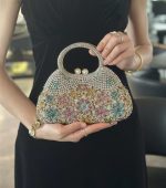 Bling Beaded Flower Party Clutch with Top Handle - Image 5