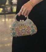 Bling Beaded Flower Party Clutch with Top Handle - Image 6