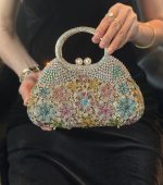 Bling Beaded Flower Party Clutch with Top Handle - Image 2