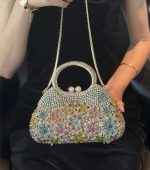 Bling Beaded Flower Party Clutch with Top Handle - Image 7