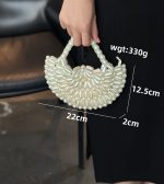 French Vintage Pearl Beaded Crescent Clutch - Image 3