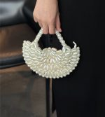 French Vintage Pearl Beaded Crescent Clutch - Image 2