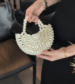 French Vintage Pearl Beaded Crescent Clutch - Image 5