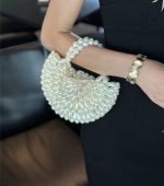 French Vintage Pearl Beaded Crescent Clutch - Image 6