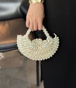 French Vintage Pearl Beaded Crescent Clutch - Image 8