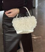 Vintage Handmade Pearl Floral Handbag for Women - Image 2