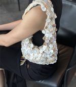 Hand-Woven Natural Shell Pearl Shoulder Bag - Image 2