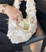 Hand-Woven Natural Shell Pearl Shoulder Bag - Image 6