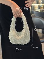Hand-Woven Pearl Crescent Hobo Bag - Image 4