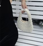 Hand-Woven Pearl Crescent Hobo Bag - Image 5
