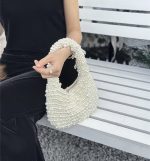 Hand-Woven Pearl Crescent Hobo Bag - Image 6