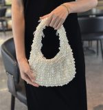 Hand-Woven Pearl Crescent Hobo Bag - Image 8