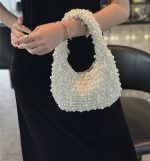 Hand-Woven Pearl Crescent Hobo Bag - Image 2