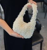 Hand-Woven Pearl Crescent Hobo Bag - Image 3