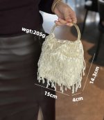 Hand-Beaded Pearl Tassel Evening Clutch - Image 9